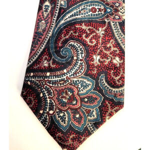 BUCKINGHAM Men's Paisley Burgundy & Blue Polyester Neck Tie Paisley
